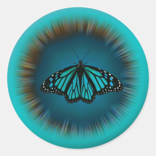 Rond Sticker Mandala pour papillon turquoise (Devant)
