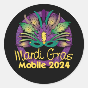 Rond Sticker Mardi Gras Mask -2024 - Mobile, AL