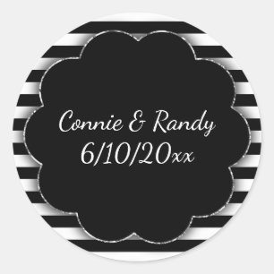 Rond Sticker Mariage à bande noire et blanche