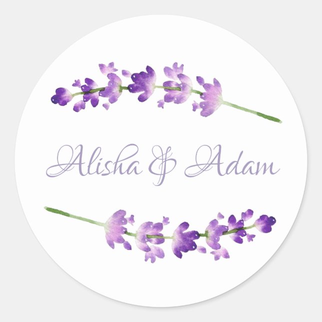 Rond Sticker mariage Aquarelle Lavender (Devant)