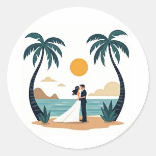 Rond Sticker Mariage Beach Romance