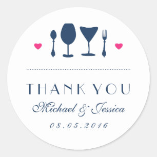 Rond Sticker Mariage bleu marine Fourche et cuillère