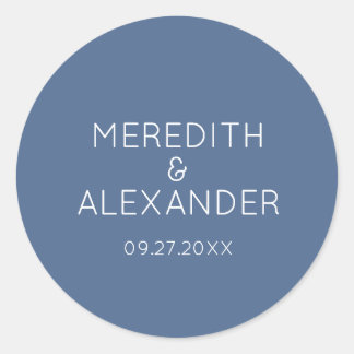 Rond Sticker Mariage bleu poussiéreux minimaliste
