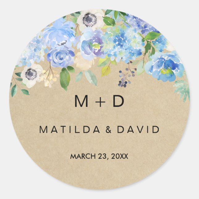 Rond Sticker Mariage bleu rustique (Devant)
