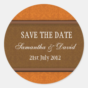 Rond Sticker Mariage Brown Damask Monogram
