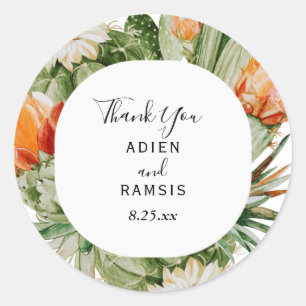 Rond Sticker Mariage Cactus Floral Desert