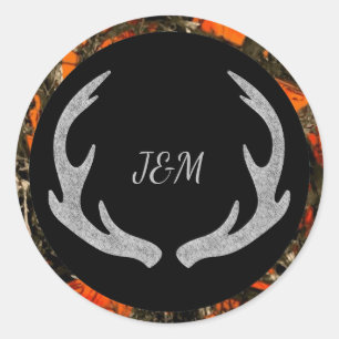 Rond Sticker Mariage Camouflage Antler Monogram