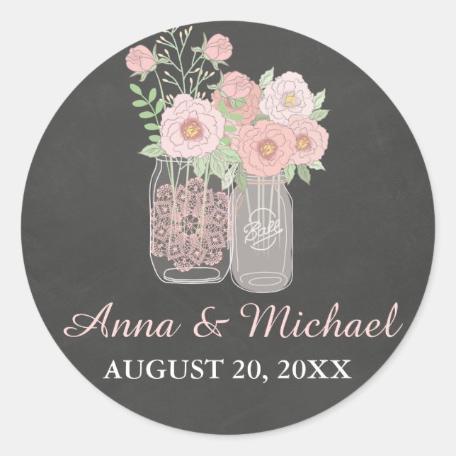 Rond Sticker Mariage Chic Mason Jar & Chalkboard (Devant)