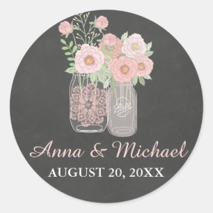 Rond Sticker Mariage Chic Mason Jar & Chalkboard