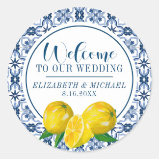 Rond Sticker Mariage citron bleu italien