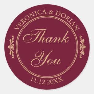 Rond Sticker Mariage classique en Merci de Bourgogne