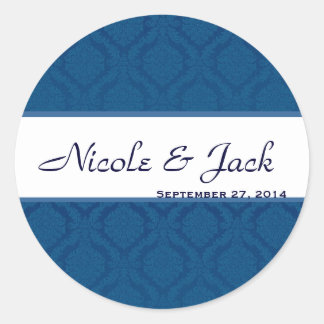 Rond Sticker Mariage damassé BLUE Diamond BRIGHT NAVY