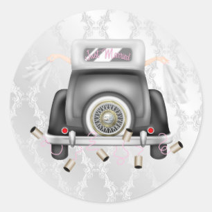 Rond Sticker Mariage damassé Gay Silver avec voiture Ma
