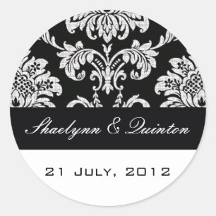 Rond Sticker Mariage damassé noir et blanc