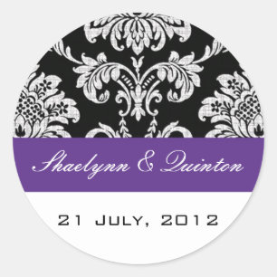 Rond Sticker Mariage damassé noir et violet