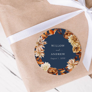 Rond Sticker Mariage de automne bleu marine