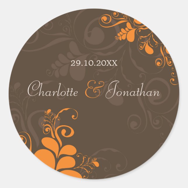 Rond Sticker Mariage de automne Rustic Deco Feuilles (Devant)