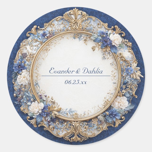 Rond Sticker Mariage de couleur bleue victorienne de mi (Devant)