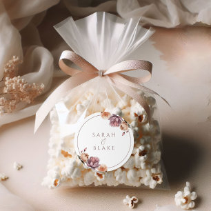 Rond Sticker Mariage de fleurs neutres de Boho violet