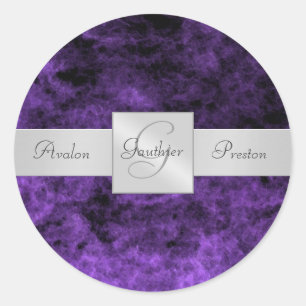 Rond Sticker Mariage de Monogramme à brumes violettes