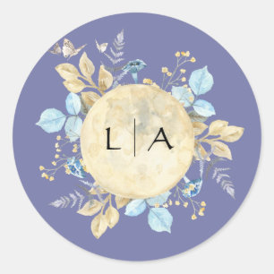Rond Sticker Mariage de Monogramme violet de lune Whims