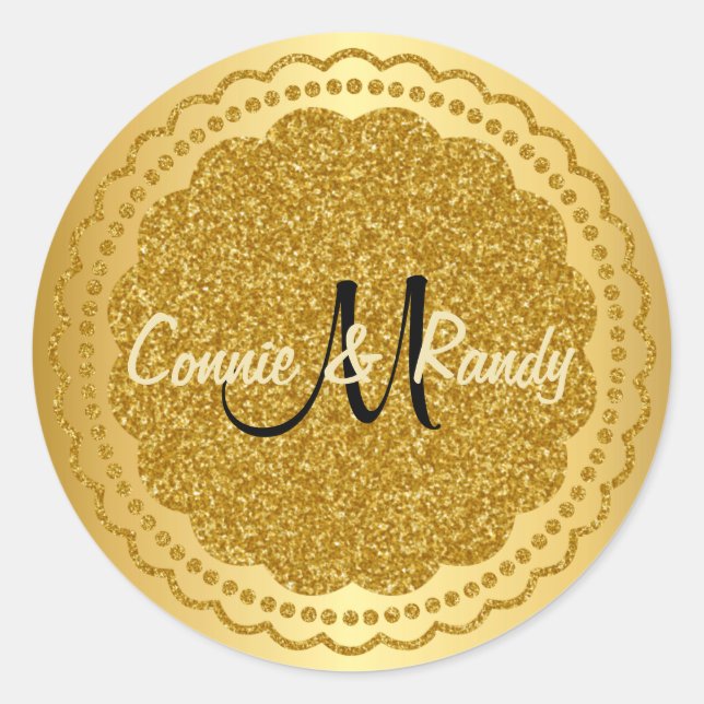 Rond Sticker Mariage de Parties scintillant de monogram (Devant)