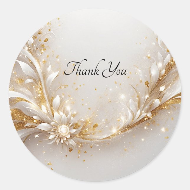Rond Sticker Mariage de phoque Floral Or Blanc (Devant)
