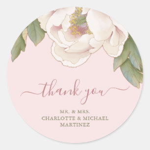 Rond Sticker Mariage de Rose de Merci de la Peony Blush