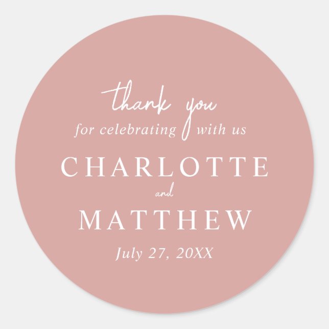 Rond Sticker Mariage de Rose de script Dusty (Devant)