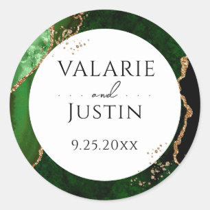 Rond Sticker Mariage Elegant Green Agate Gold Parties s
