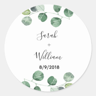 Rond Sticker Mariage Eucalyptus Vert