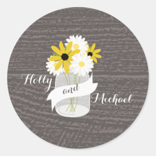 Rond Sticker Mariage Fleur sauvage Barnwood + Mason Jar