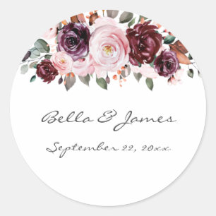 Rond Sticker Mariage Floral Aquarelle