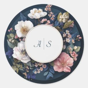 Rond Sticker Mariage floral élégant à floraison minuit