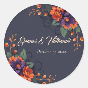 Rond Sticker Mariage gothique 3D floral élégant