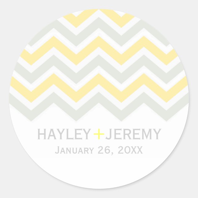 Rond Sticker Mariage gris et jaune Chevron (Devant)