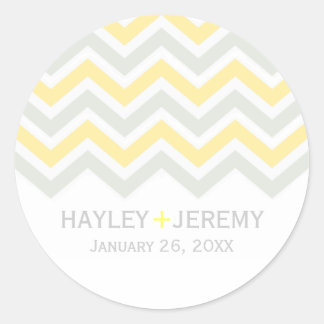 Rond Sticker Mariage gris et jaune Chevron