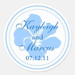 Rond Sticker Mariage Hibiscus bleu
