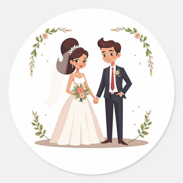 Rond Sticker Mariage Joyeux Couple (Devant)
