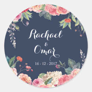 Rond Sticker Mariage marine bleu et rose