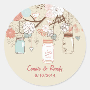 Rond Sticker Mariage Mason Jar Pays rouille Bleu