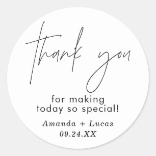 Rond Sticker Mariage minimaliste Favoriser Merci