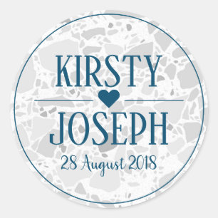 Rond Sticker Mariage moderne classique gris Terrazzo Bl