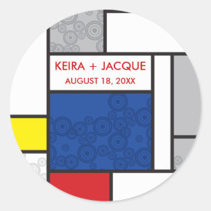 Rond Sticker Mariage Mondrian Modern Art Retro Circles
