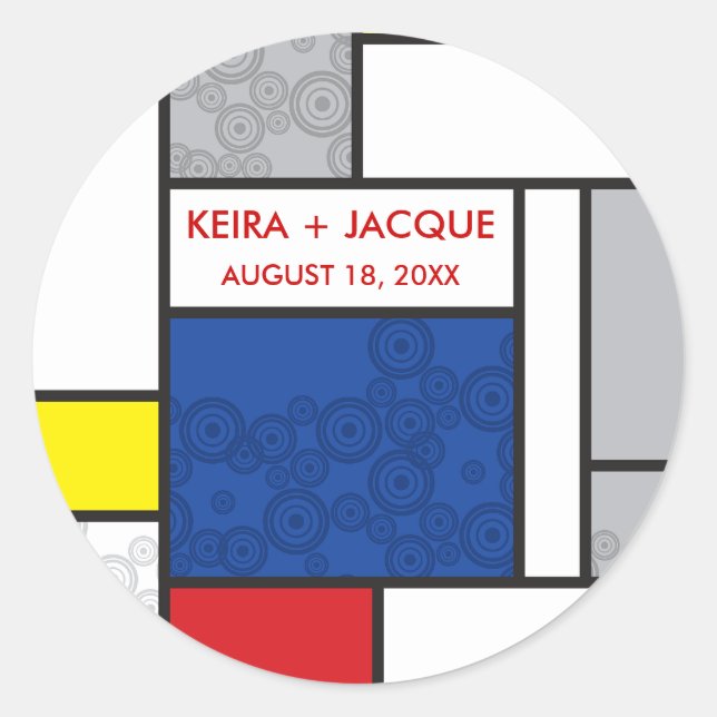 Rond Sticker Mariage Mondrian Modern Art Retro Circles (Devant)