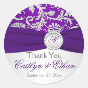 Rond Sticker Mariage Monogram argent et pourpre