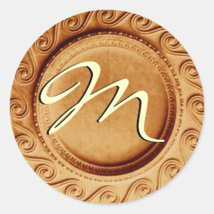Rond Sticker Mariage Monogram M Gold Art Deco