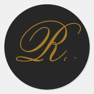 Rond Sticker mariage Monogram R Gold & Black Seal