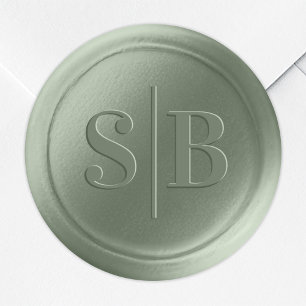 Rond Sticker Mariage Monogramme à cire verte à feuille 