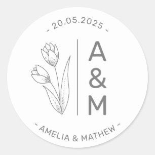 Rond Sticker Mariage monogramme classique minimaliste